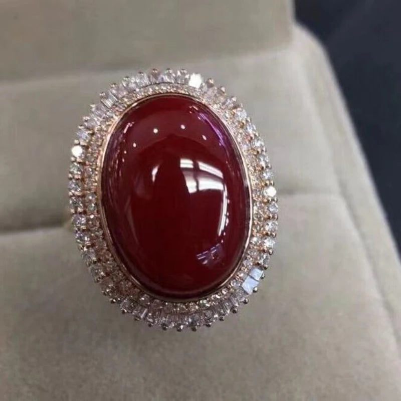 New silver inlaid southern rubellite wedding rings for women burgundy adjustable opening classic light luxury jewelry Gift